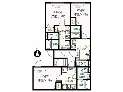 べルテイン関原(1K/1階)の間取り写真