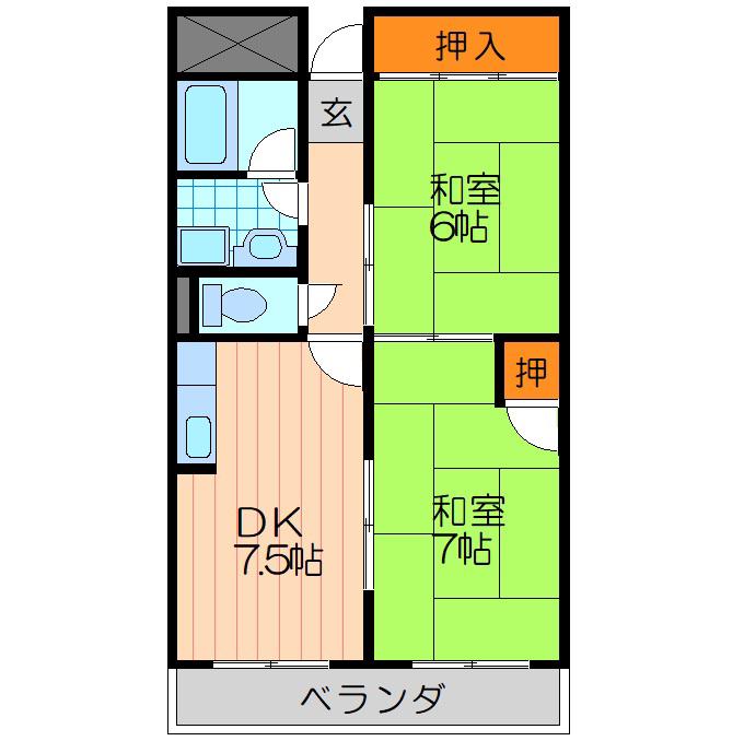クレール白鳩(2DK/2階)の間取り写真