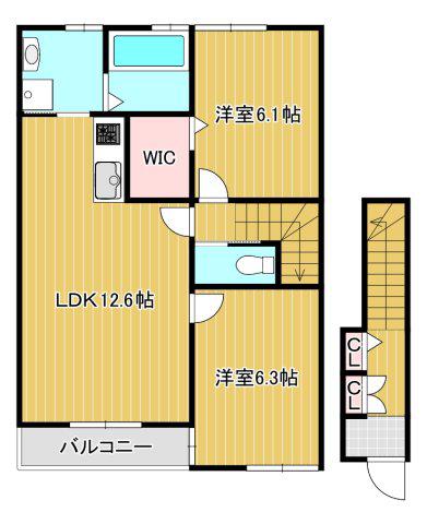 セントロイエル見能林(2LDK/2階)の間取り写真