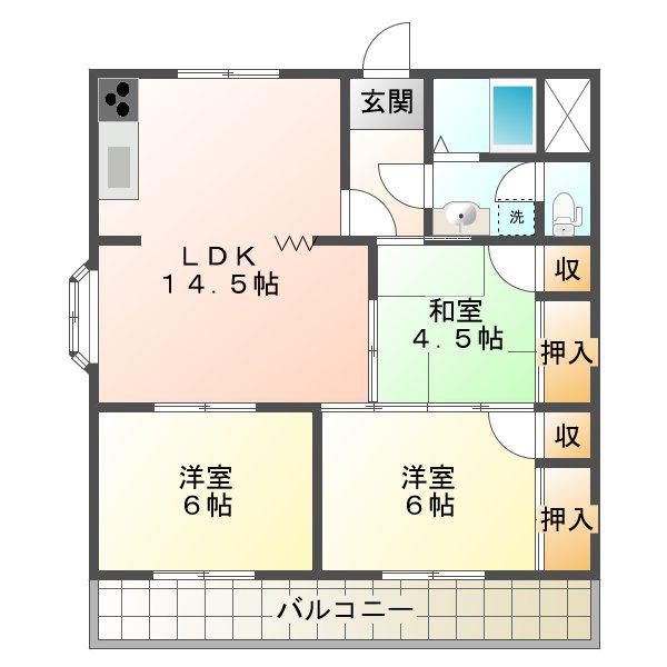 ガーデンヒルズ1号館(4DK/3階)の間取り写真