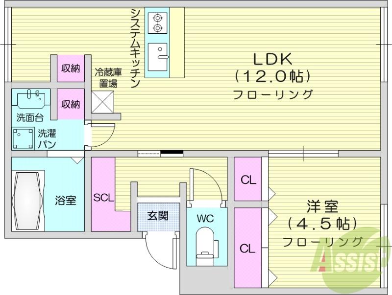 サニーハイツ(1LDK/1階)の間取り写真