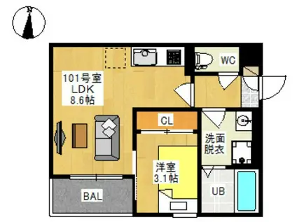REGALEST CUORE 平井(1LDK/1階)の間取り写真
