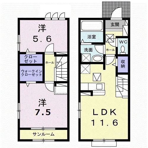 ウエストメゾンクワトロIII(2LDK/1階)の間取り写真