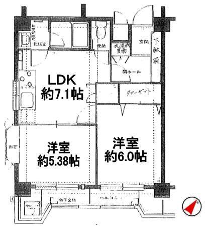 セザール第2伊勢佐木町(2DK/7階)の間取り写真