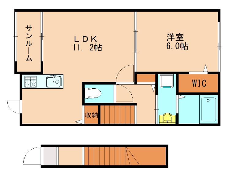 クァイエット・リヴ ケー(1LDK/2階)の間取り写真