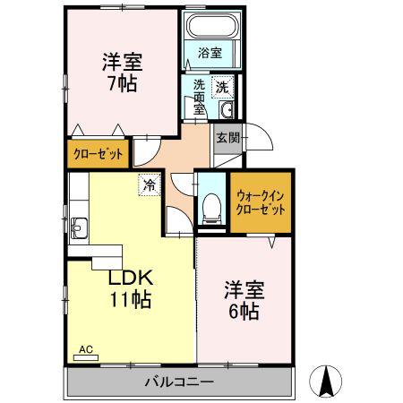 クレマンティーヌA(2LDK/2階)の間取り写真