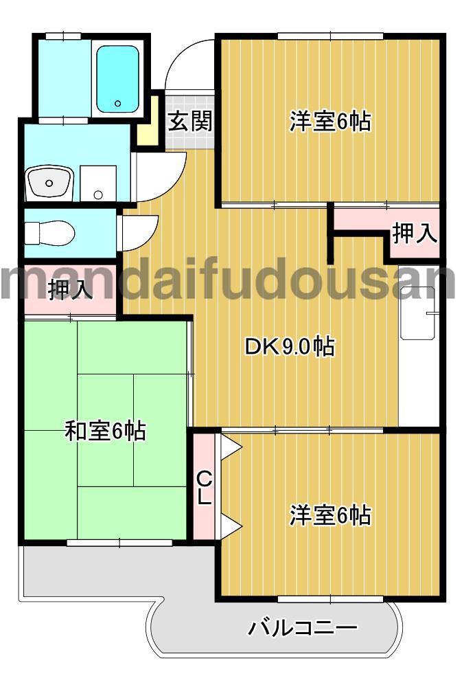メィーンズわかくさ(3DK/2階)の間取り写真