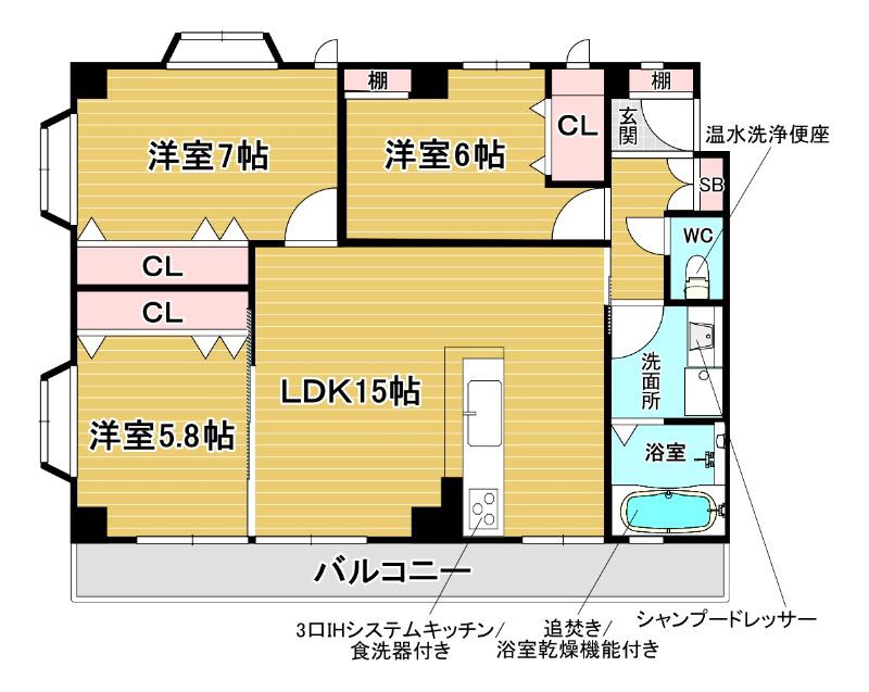 ファミーユ春日(3LDK/3階)の間取り写真
