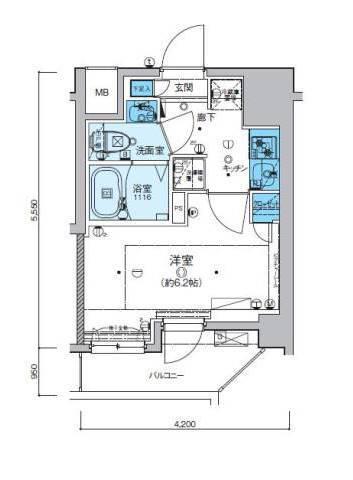 リヴシティ横濱新川町弐番館(1K/6階)の間取り写真