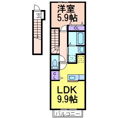 デスパシオB(1LDK/2階)の間取り写真