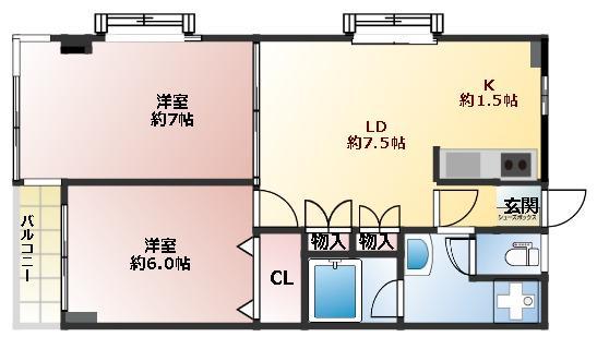 第2伊藤ビル(2DK/1階)の間取り写真