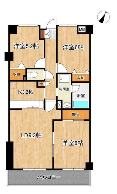 ブルーハイム(3LDK/3階)の間取り写真