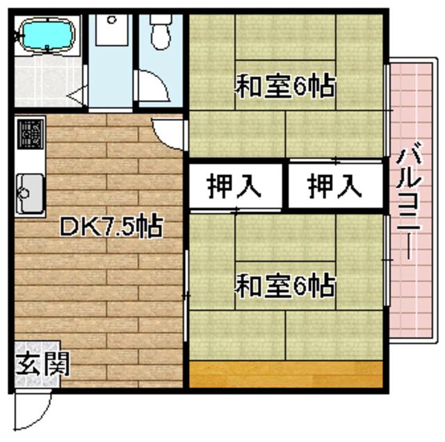 メゾン東陽(2DK/1階)の間取り写真