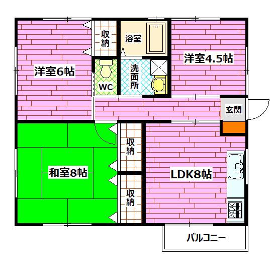 胤森アパート(3LDK/2階)の間取り写真