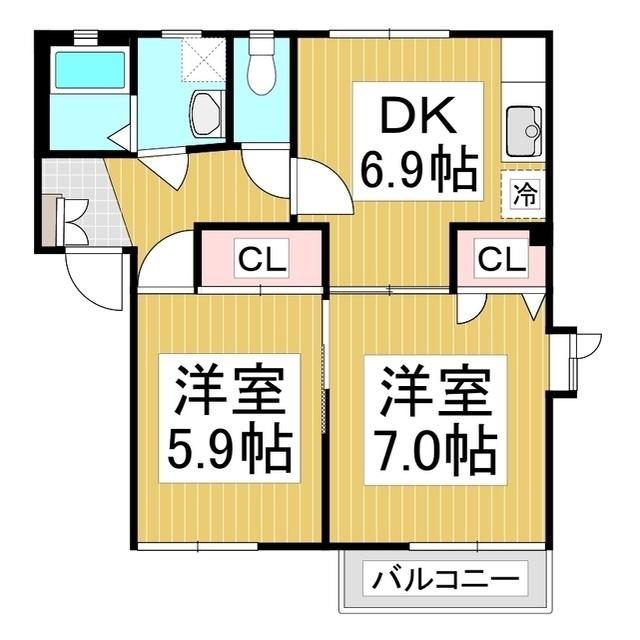 ディアスヤマーニ(2DK/1階)の間取り写真
