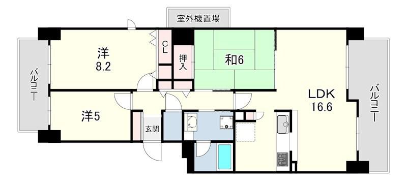 RICウエストコート7番街5番館(3LDK/4階)の間取り写真
