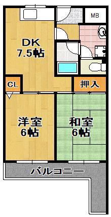 スリースター泉尾(2DK/4階)の間取り写真