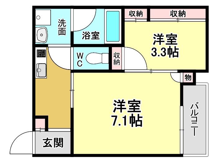 ステディ下新庄(2K/2階)の間取り写真