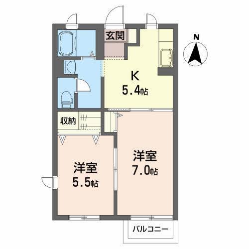ハイツ西地蔵野 A(2K/2階)の間取り写真