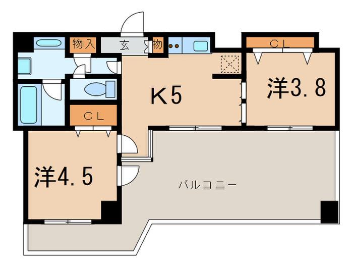 ラウンドマンションII(2K/4階)の間取り写真