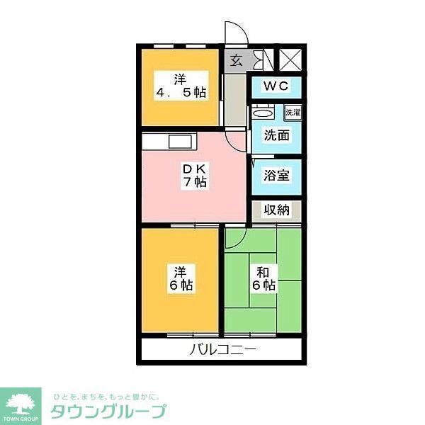 ウエストエンドB棟(3DK/2階)の間取り写真