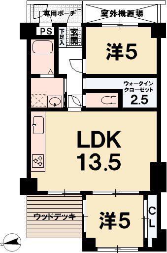 グランドール一里山(2LDK/1階)の間取り写真