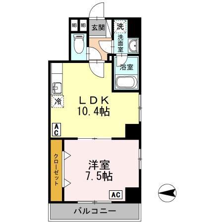 メディウス浅草橋(1LDK/3階)の間取り写真