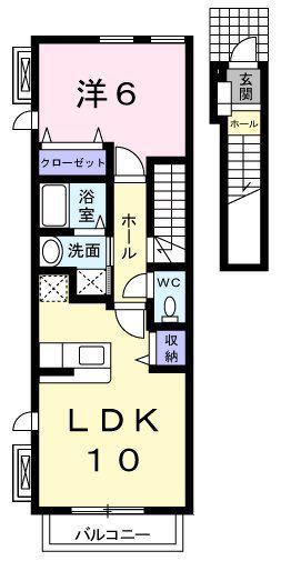 ヴィアラ(1LDK/2階)の間取り写真