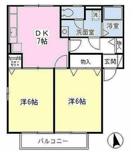 ルミエール(2DK/2階)の間取り写真