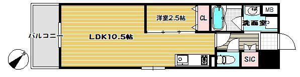 LIFEFIELD銀天町(1LDK/2階)の間取り写真