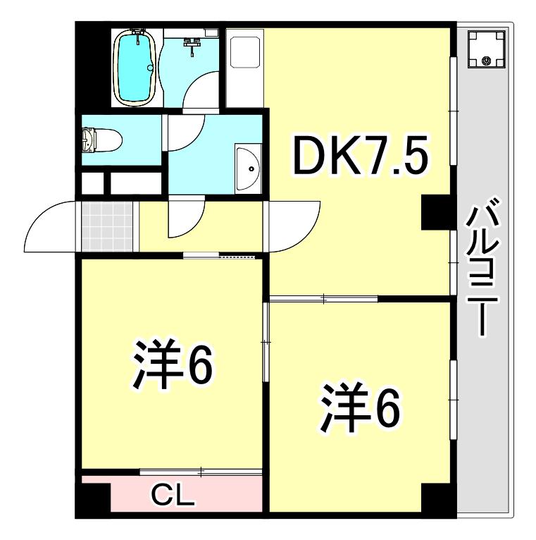 ラパンジール道頓堀(2DK/5階)の間取り写真