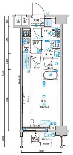 メインステージ森下駅前(1K/4階)の間取り写真