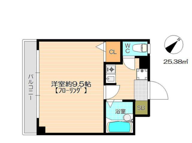 ドミールグリーンベルC棟(1K/2階)の間取り写真