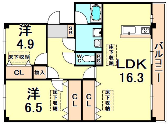 グランシャリオ(2LDK/3階)の間取り写真