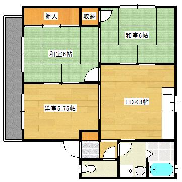 ファームハウス(3DK/2階)の間取り写真