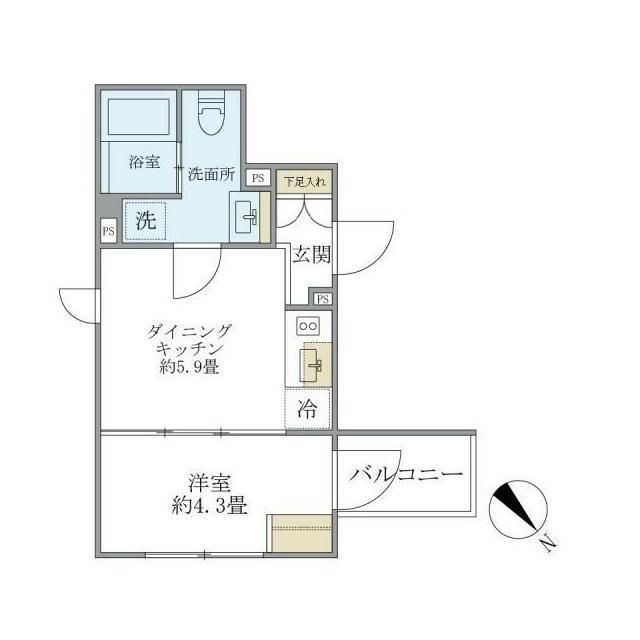 EXAM AKASAKA 部屋番号301(1DK/3階)の間取り写真