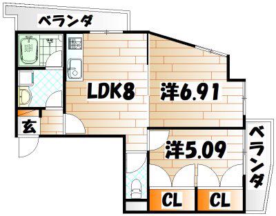 GALA小倉(2LDK/7階)の間取り写真