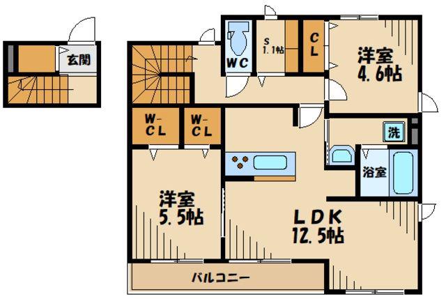 静苑テラス(2LDK/2階)の間取り写真