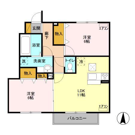 シャ ティグレ 壱番館(2LDK/1階)の間取り写真