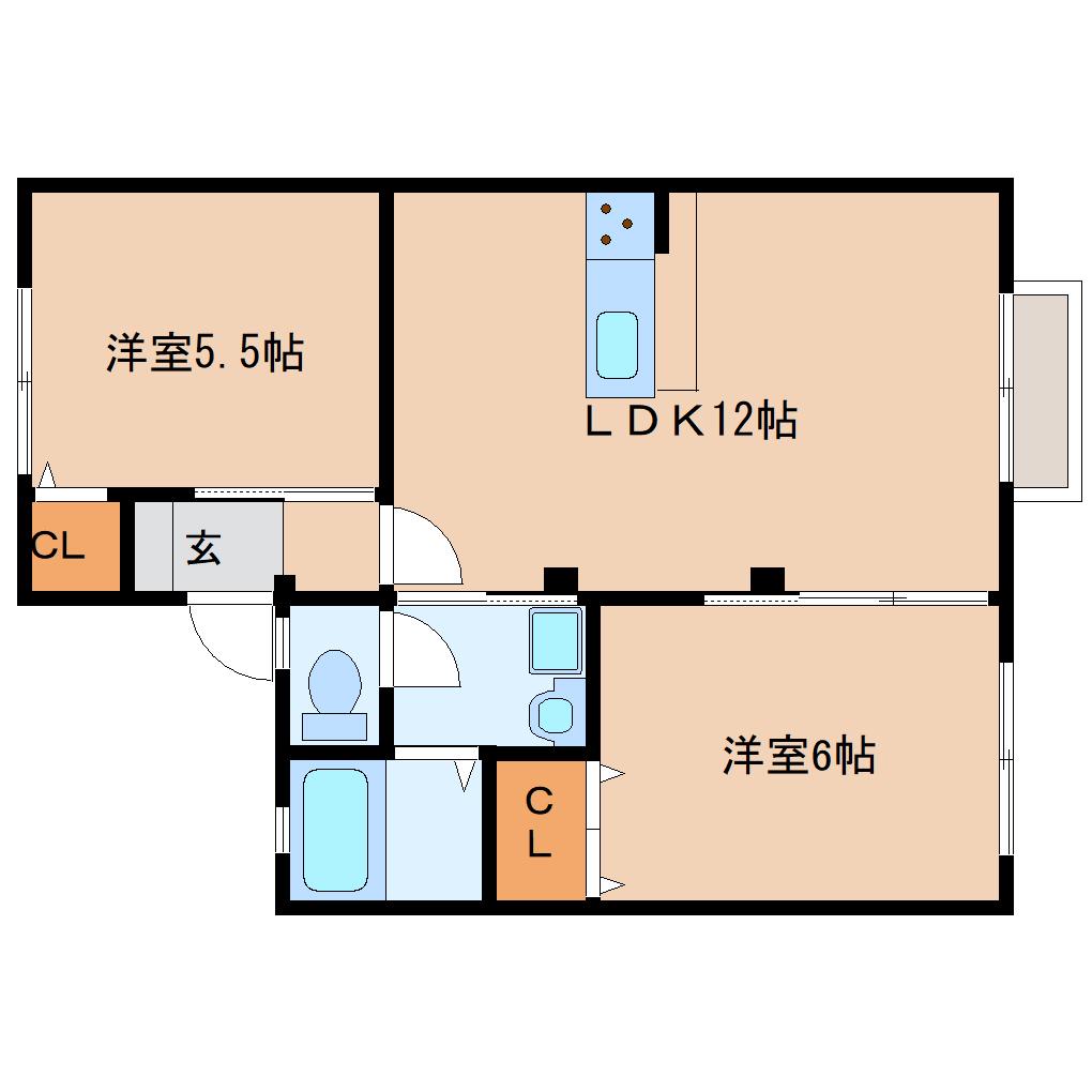 長柄ハイツ(2LDK/2階)の間取り写真