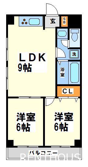 ドンジョン国領(2LDK/4階)の間取り写真