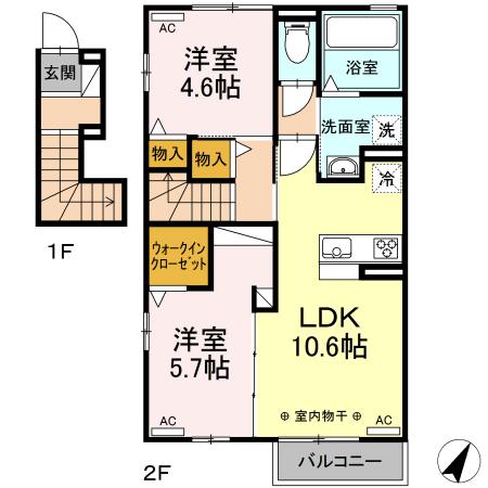 ヒルクレスト光長寺(2LDK/2階)の間取り写真