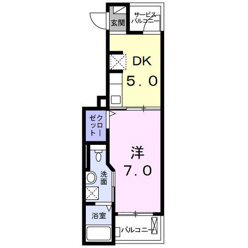 ＪＲ東北本線 岩切駅 徒歩19分 3階建 築10年(1DK/3階)の間取り写真