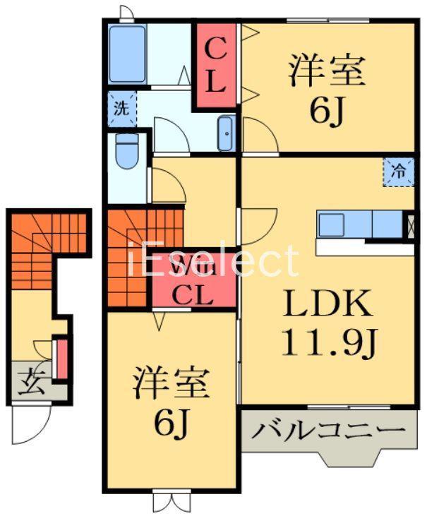 サンリット ガーデンC(2LDK/2階)の間取り写真