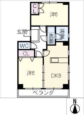 グラシオン(2DK/1階)の間取り写真