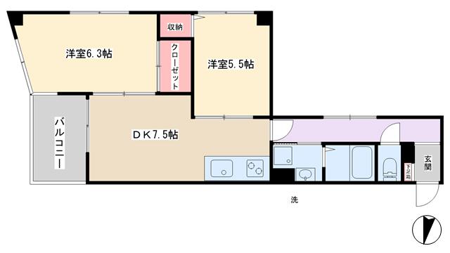 ブランモンターニュ石坂(2DK/3階)の間取り写真
