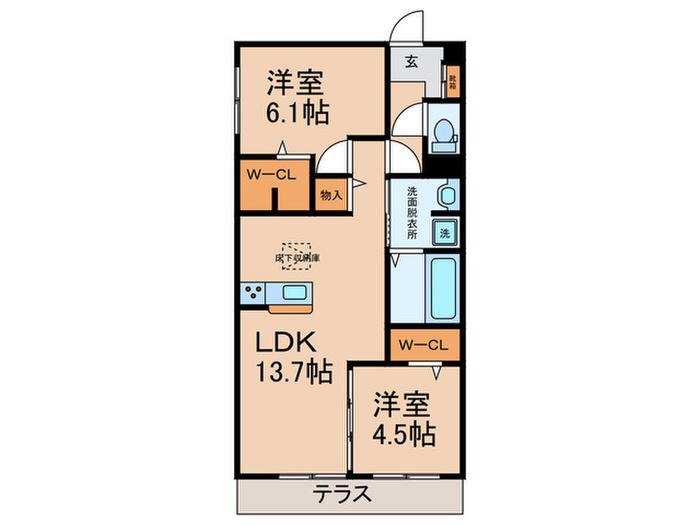 SINFARIA YUZATO C棟(2LDK/1階)の間取り写真