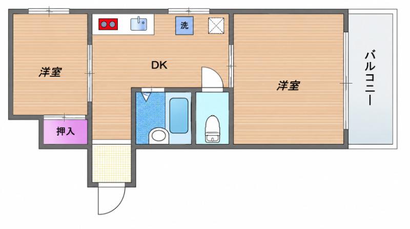 プチハイツタナカ(2DK/3階)の間取り写真