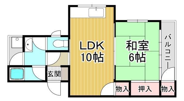 ユーハイツ金ヶ原(1LDK/2階)の間取り写真