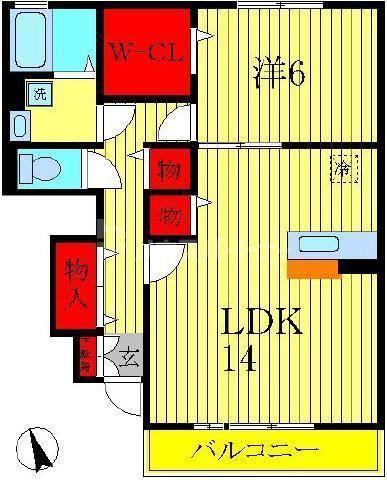 OAKたなか(1LDK/1階)の間取り写真